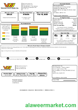 USA Nevada Waterloo North Hydro business utility bill template in Word and PDF formats